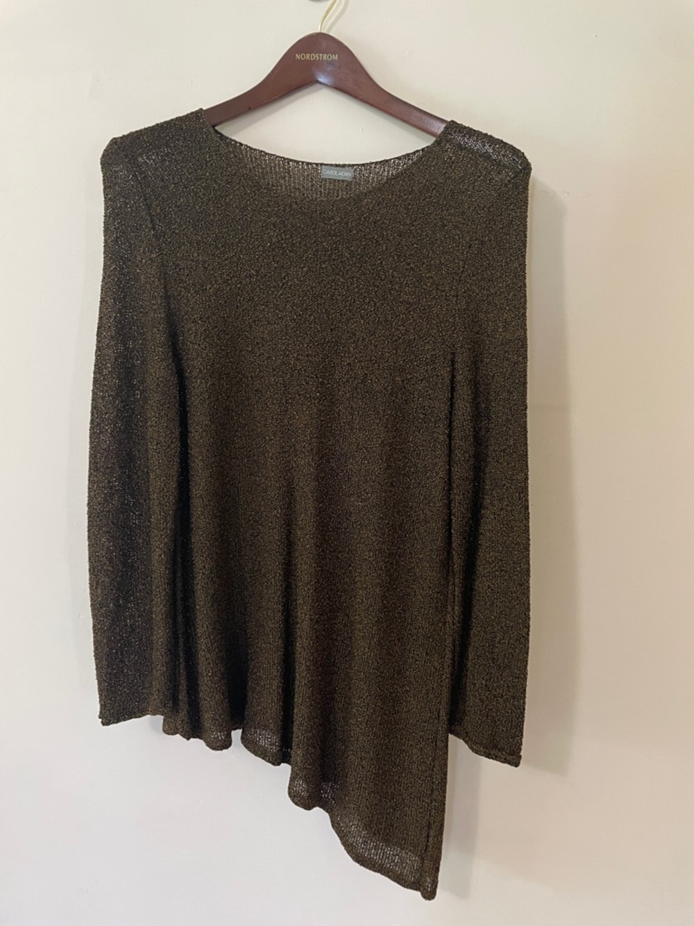 Metallic Brown Black Scoop Neck Asymmetrical Sweater - Lightweight Shimmer